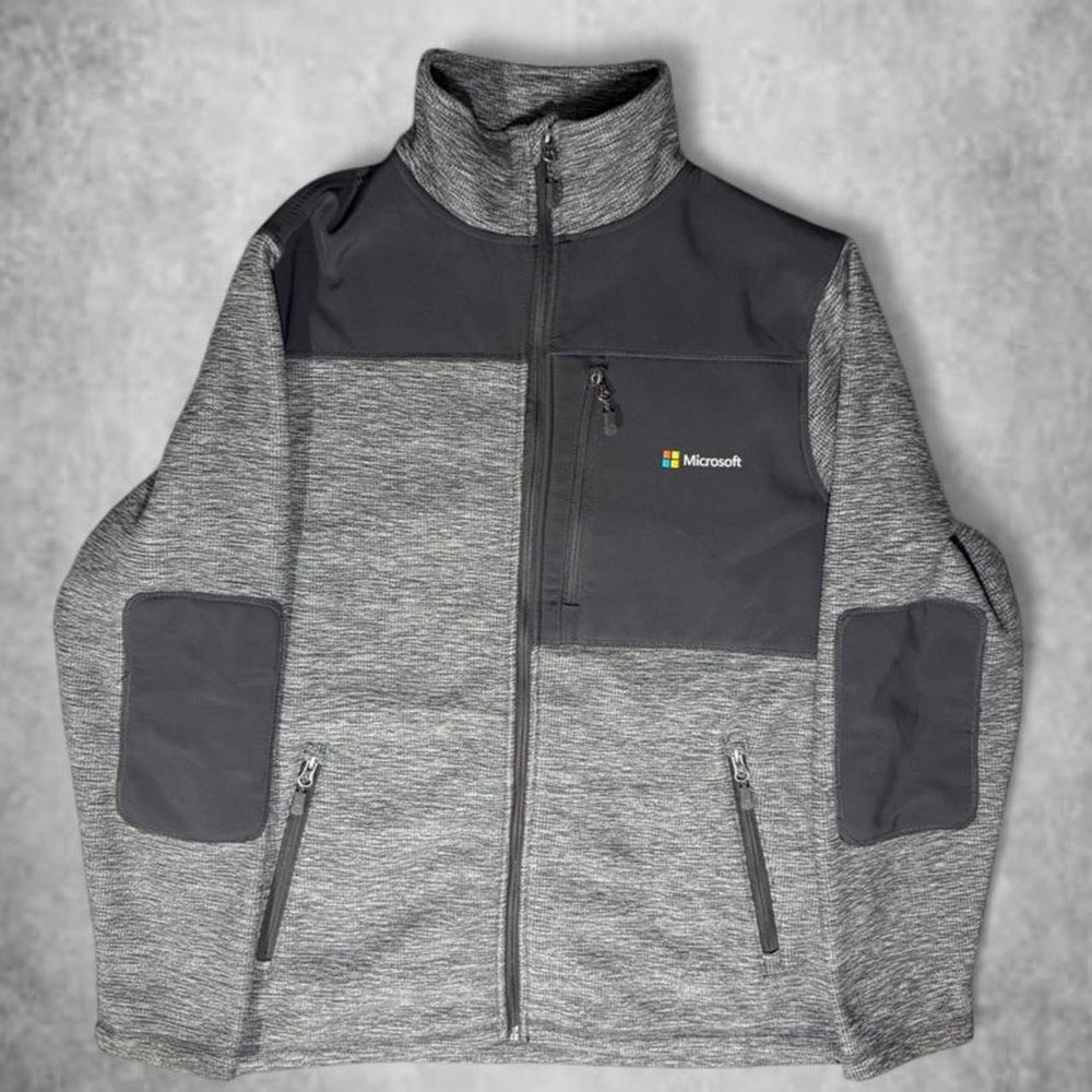 FOSSA Microsoft Full Zip Fleece Softshell Jacket Mens Medium Gray Charcoal Tech